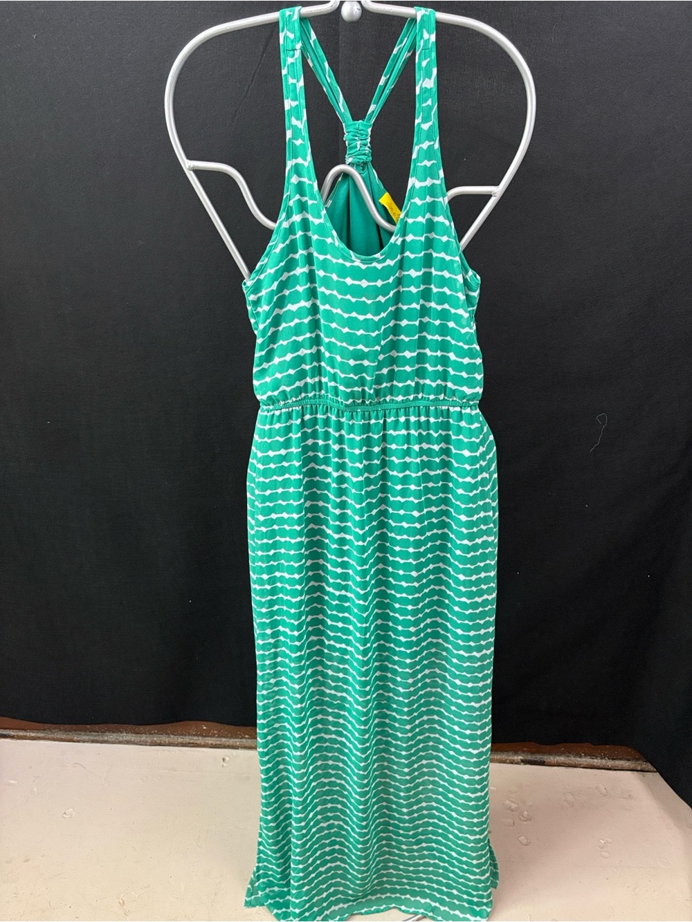 dee elle Green and White Wave Like Pattern Maxi Summer Racerback Dress